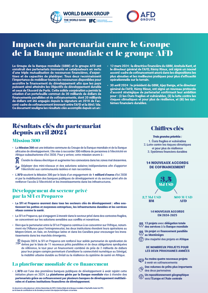 Impacts du partenariat entre le Groupe de la Banque mondiale et le groupe AFD