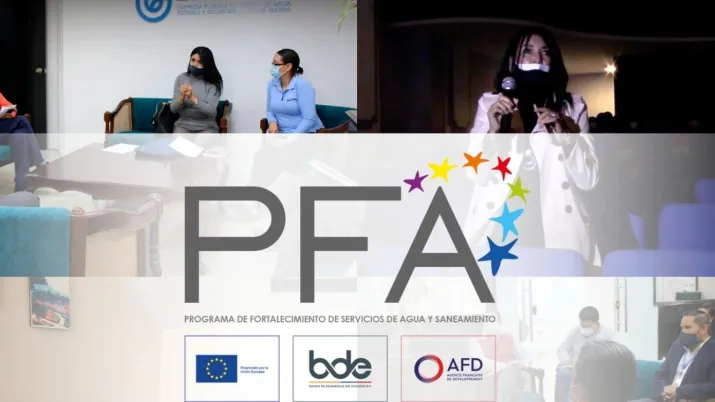 El equipo técnico del Programa PFA evalúa el buen funcionamiento y la sostenibilidad de proyectos de agua potable y saneamiento en Ecuador.