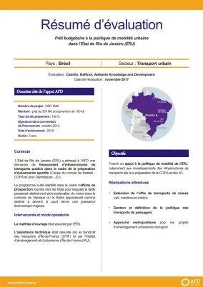 Résumé d'évaluation - Prêt budgétaire à la politique de mobilité urbaine dans l’État de Rio de Janeiro (ÉRJ)