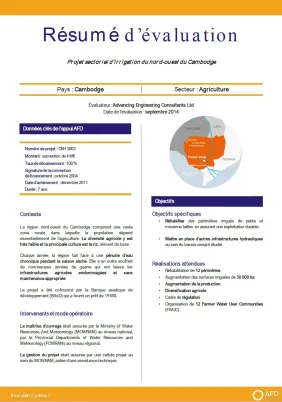 Résumé d'évaluation - Projet sectoriel d’irrigation du nord-ouest du Cambodge