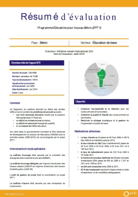 Résumé d'évaluation - Programme Éducation pour tous au Bénin (EPT 1), CBJ6000