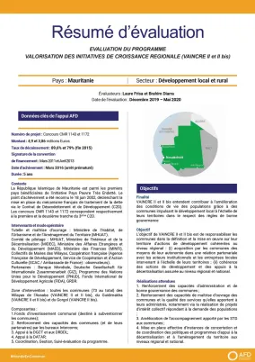 Résumé d'évaluation - Programme Valorisation des initiatives de croissance régionale (Vaincre II), Mauritanie