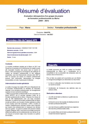 Résumé d'évaluation - Grappe de projets de formation professionnelle au Maroc - CMA1119-1023-6024-1136