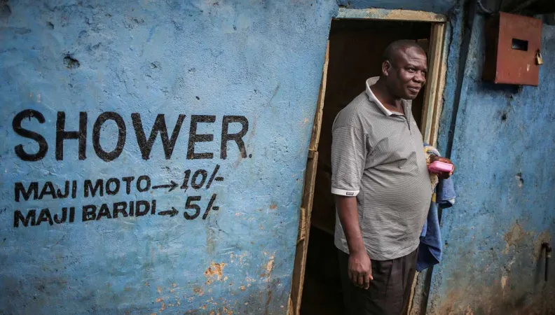 Kenya, shower in Kibera's shanty town