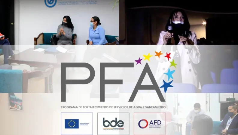 El equipo técnico del Programa PFA evalúa el buen funcionamiento y la sostenibilidad de proyectos de agua potable y saneamiento en Ecuador.