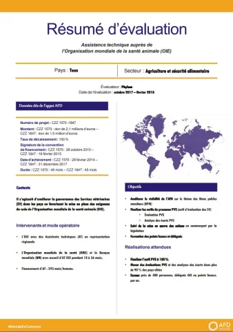 Résumé d'évaluation - Assistance technique auprès de l’Organisation mondiale de la santé animale (OIE)