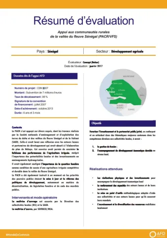 Résumé d'évaluation - Appui aux communautés rurales de la vallée du fleuve Sénégal (PACR/VFS)