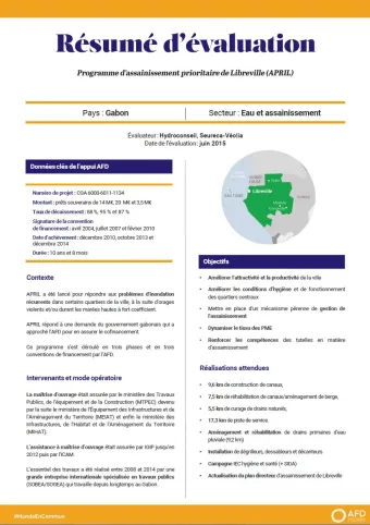 Résumé d'évaluation - Programme d’assainissement prioritaire de Libreville (APRIL), Gabon