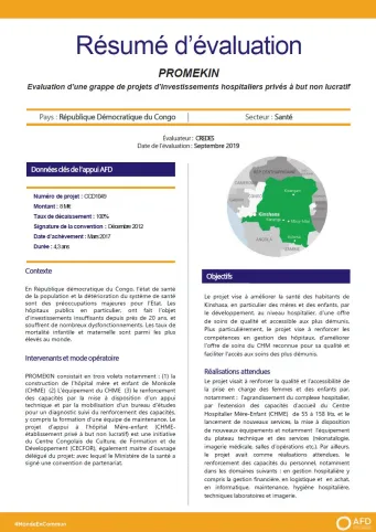 Résumé d'évaluation - PROMEKIN : évaluation d’une grappe de projets d’investissements hospitaliers privés à but non lucratif, RDC