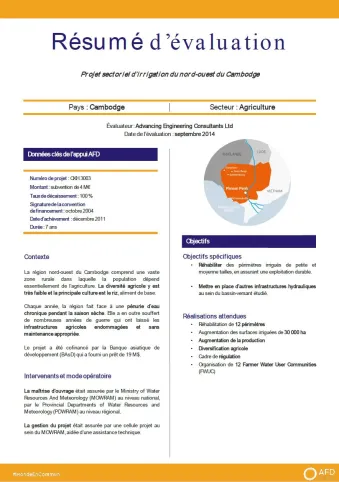 Résumé d'évaluation - Projet sectoriel d’irrigation du nord-ouest du Cambodge