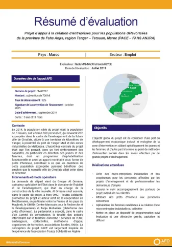 Projet d’appui à la création d’entreprises pour les populations défavorisées de la province de Fahs Anjra, region Tanger – Tetouan, Maroc (PACE – FAHS ANJRA)