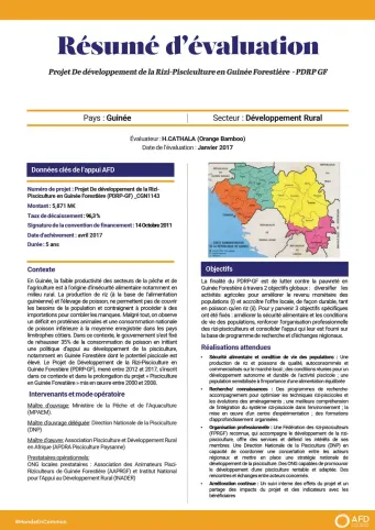 Résumé d'évaluation - Développement de la rizi-pisciculture en Guinée forestière