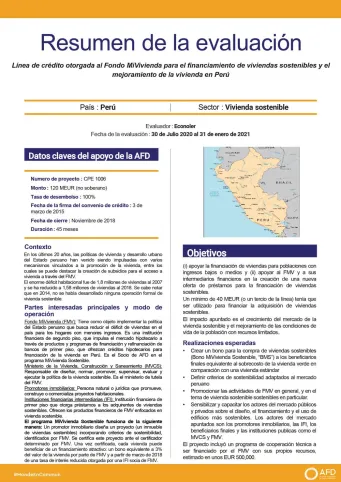 Resumen de evaluación - Proyectos del Fondo MiVivienda (GMF) CPE1006 y CPE1022
