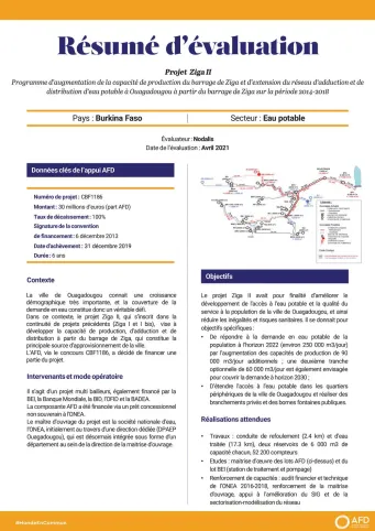 Résumé d'évaluation - Projet Ziga II, Burkina Faso CBF1186