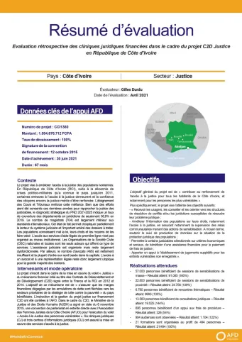 Résumé d'évaluation - Cliniques juridiques financées dans le cadre du projet C2D justice, CCI1380