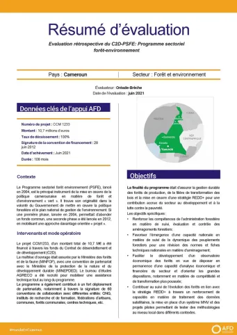 Résumé d'évaluation du C2D-PSFE: programme sectoriel forêt-environnement 1233 - Cameroun