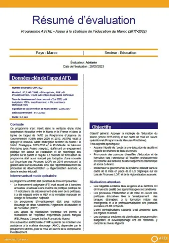 résumé d'évaluation programme astre maroc