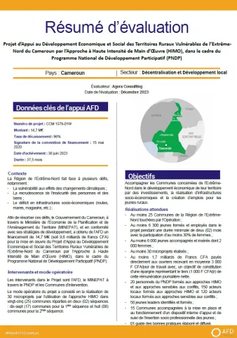 Evaluation du projet d’Appui au Développement Economique et Social des Territoires Ruraux Vulnérables de l’Extrême-Nord du Cameroun afd